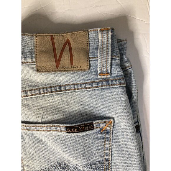 Nudie Jeans Lean Dean Mens 30x30 Blue Denim Jeans Skinny Patched - Picture 6 of 10